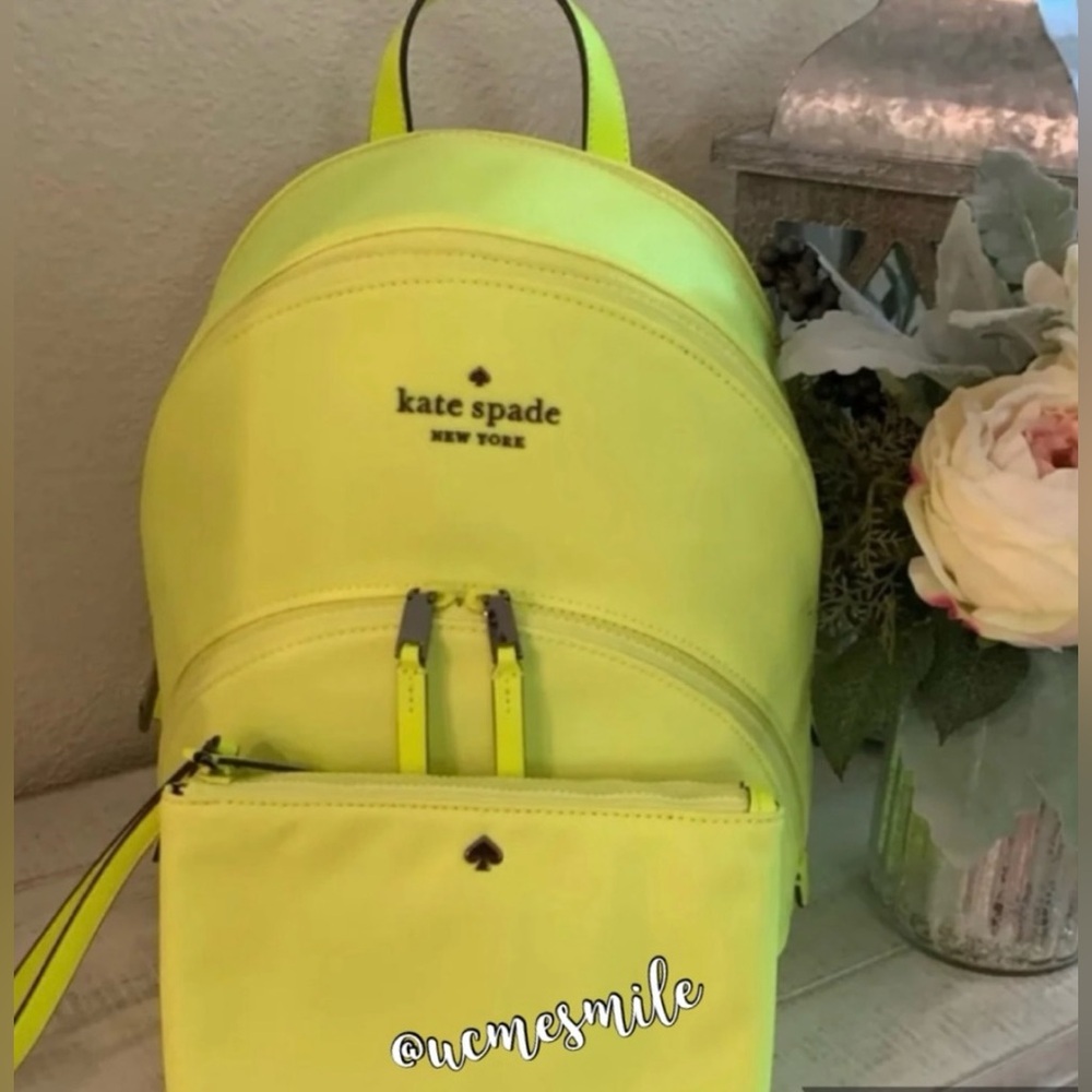 Kate Spade Radiant Neon Yellow Backpack with matching Wristlet